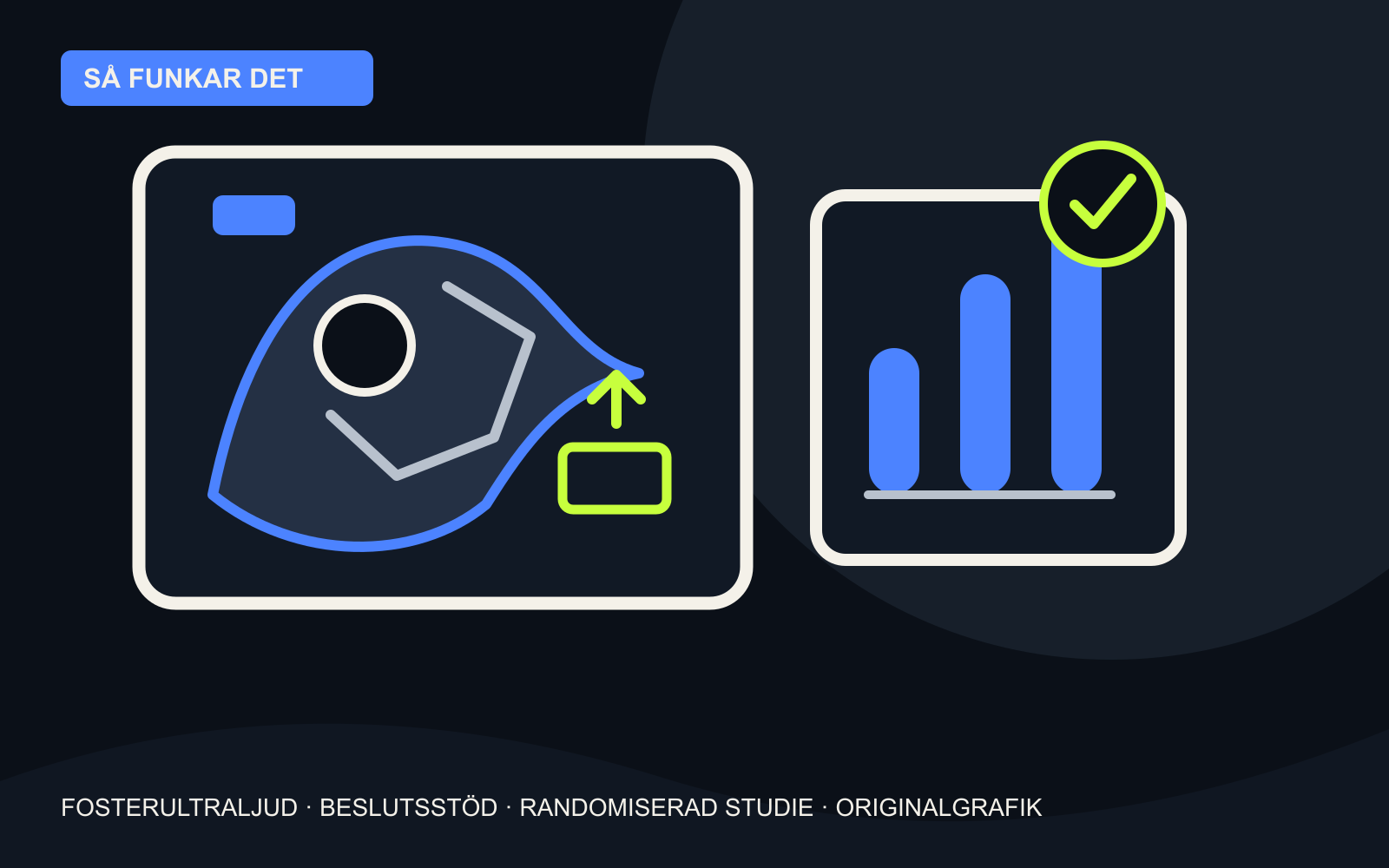 AI Kollens originalgrafik med en stiliserad ultraljudsskärm, ett markerat granskningsområde och ett stapeldiagram som visar förbättring.